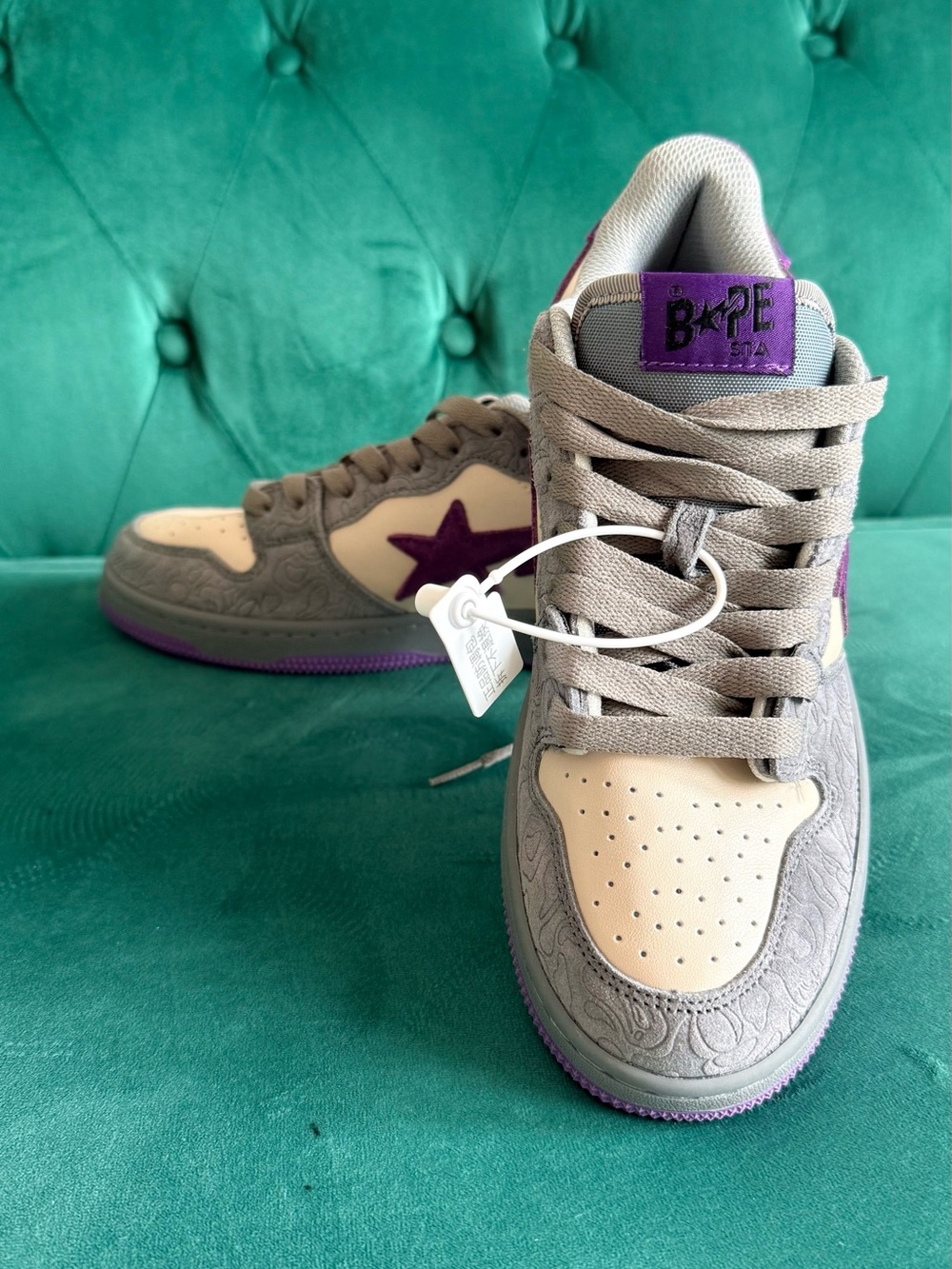 Bape Kids Gray, Cream & Purple Star Sneakers